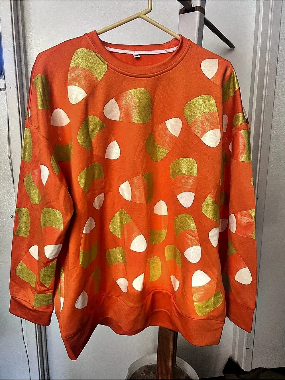 Geometric Long Sleeve Top in Orange & Gold Medium